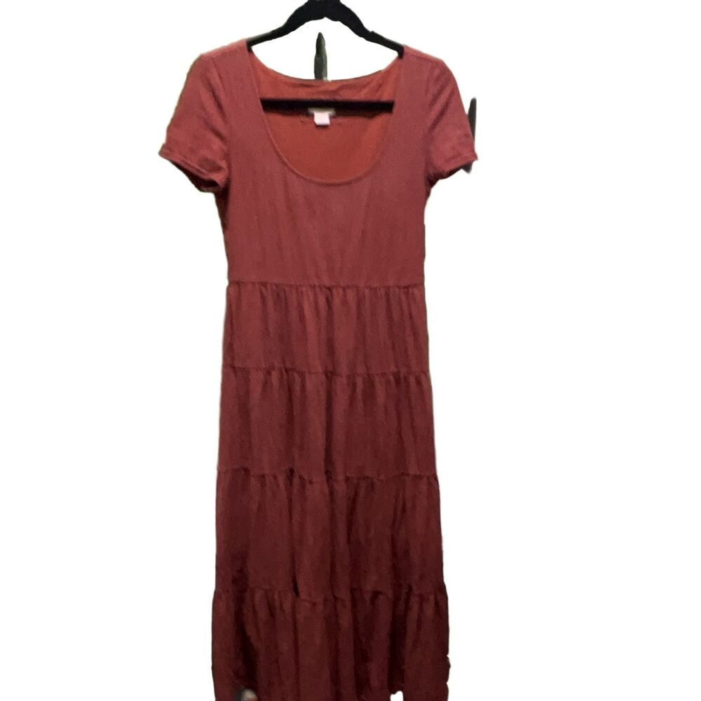 Maeve Gillian Tiered Maxi Dress Rust S Women's Short Sleeve Scoop Neck Pockets